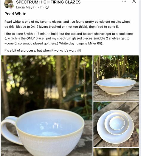 Spectrum Pearl White Glaze, Pearl White Glaze Combinations, Spectrum Pearl White Glaze Combinations, White Glaze Combinations, Spectrum Pearl White, Pearl White Glaze, White Glaze Recipe, Spectrum Glazes, Glazing Pottery