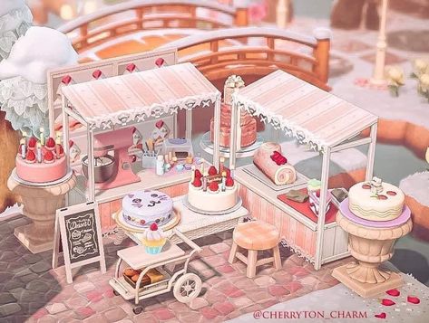 Boba Stand Acnh, Acnh New England Town, Coquette Animal Crossing Island, Coquette Acnh Island, Acnh Pastel Citycore, Animal Crossing Coquette, Coquette Animal Crossing, Acnh Coquette, Acnh Sakura