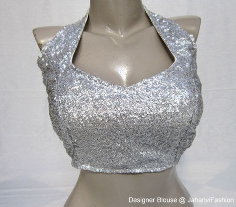 Readymade sequins halter style blouse in silver, black and golden color