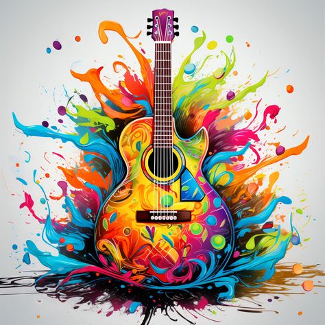 Guitar Art Painting, Colorful Guitar, Watercolor Whimsical, Png Art, Portrait Cartoon, Portrait Pictures, Art Carte, Pop Art Wallpaper, Graffiti Wall Art