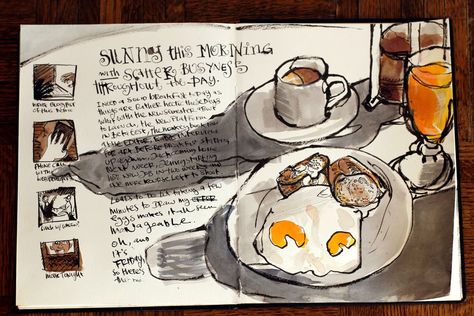 Okay, time to do the dishes and get on with my day. Danny Gregory, Liz Steel, Sketch Note, Travel Art Journal, Food Sketch, Sketch Journal, Watercolor Journal, Travel Sketches, 수채화 그림