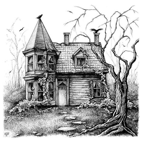 ink illustration journal Gothic Houses, Haunted House Drawing, Town Drawing, Gothic Drawings, Her Tattoo, Pen Art Drawings, House Sketch, City Drawing, Architecture Drawing Art