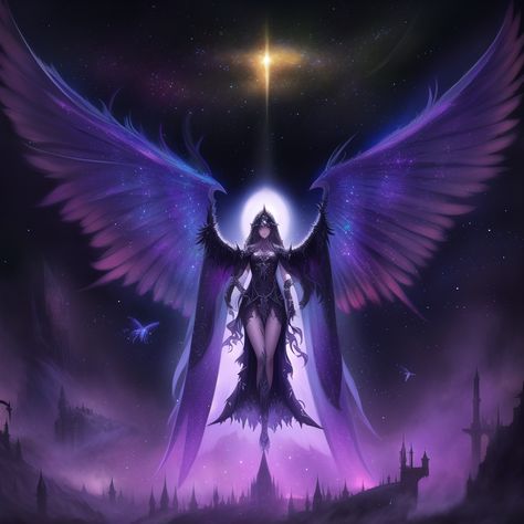 Goddess Shar Dnd, Galaxy Goddess Art, Cosmic Goddess Art, Star Goddess Art, Galaxy Wings, Nyx Aesthetic, Phoenix Warrior, Fantasy God, Galaxy Goddess