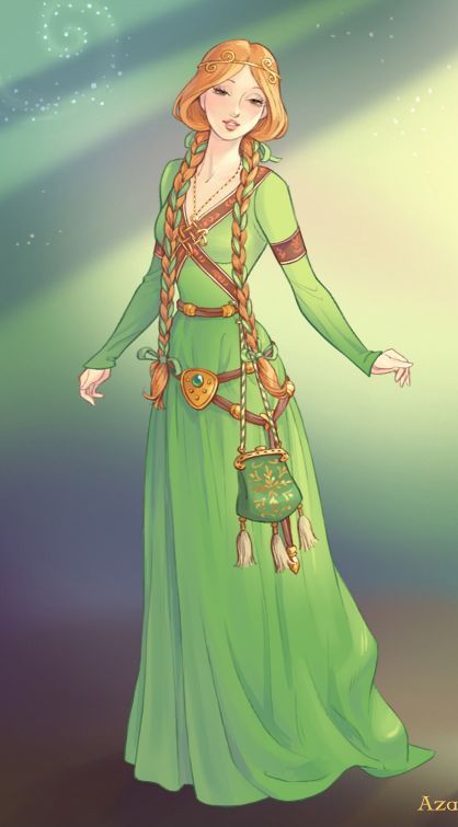 Celtic Princess, Long Hair, Green, Hair