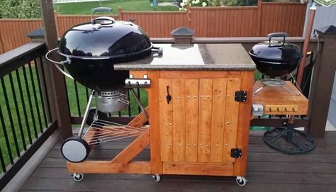 Hanging a weber kettle - The BBQ BRETHREN FORUMS. Weber Grill Cart, Weber Grill Table Diy, Weber Grill Table, Diy Grill Table, Kettle Bbq, Weber Charcoal Grill, Table Grill, Weber Kettle, Grill Stand