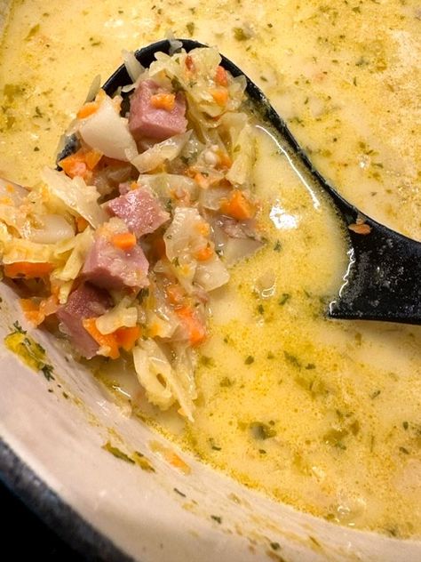 Cream Of Cabbage Soup Recipe, German Cabbage Soup Recipe, Creamy Cabbage Soup, Cabbage Soup Crockpot, Cabbage Potato Soup, Ham And Cabbage Soup, Napa Cabbage Recipes, Creamy Cabbage, Creamed Cabbage