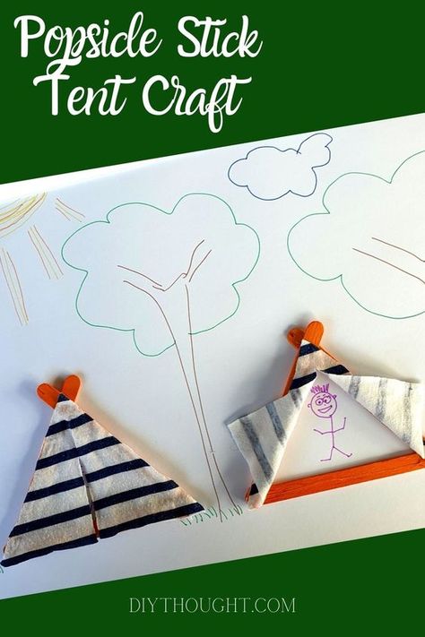 Popsicle Stick Tent Craft, Camping Tent Craft Preschool, Tent Crafts For Kids, Popsicle Stick Tent, Camping Crafts For Toddlers, Tent Craft, Vacation Bible School Craft, Mountain Crafts, Camping Crafts For Kids