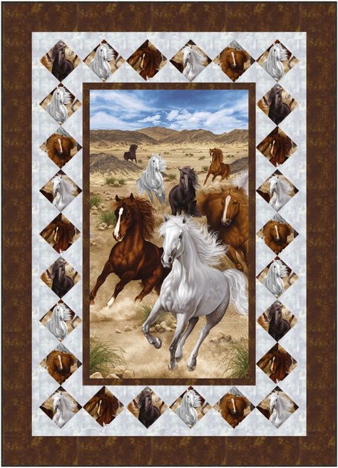 Timeless Treasures | Untamed – Untamed Horses Western Quilts, Panel Quilt Patterns, Horse Quilt, Fabric Panel Quilts, Horse Fabric, Timeless Treasures Fabric, Quilt Border, Panel Quilts, Custom Quilts