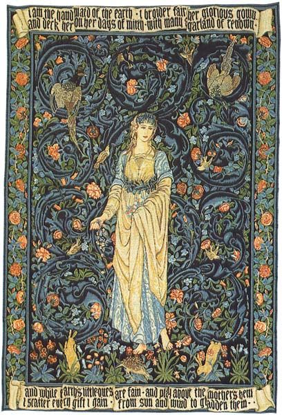 In 1861 Morris founded Morris, Marshall, Faulkner and Company along with friends Peter Paul Marshall and Charles Faulkner and subsequently begun the Arts and Craft Movement. Together with Edward Burne-Jones and fellow artists Ford Maddox Brown and Dante Gabriel Rosetti, the group produced some of the most creative tapestries and wall hangings Britain had seen. Pre Raphaelite Art, Edward Burne Jones, Medieval Tapestry, William Morris Art, William Morris Designs, Flowers And Birds, Tapestry Art, Pre Raphaelite, Art Japonais