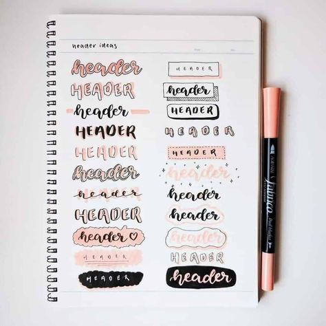 60+ amazing doodle "How to's" for your bullet journal | My Inner Creative Social Calligraphy, Kartu Ulang Tahun Diy, Tatabahasa Inggeris, Bullet Journal Titles, Minimalist Bullet Journal, Studera Motivation, Bullet Journal Headers, Calligraphy Ideas, Bullet Journal Font