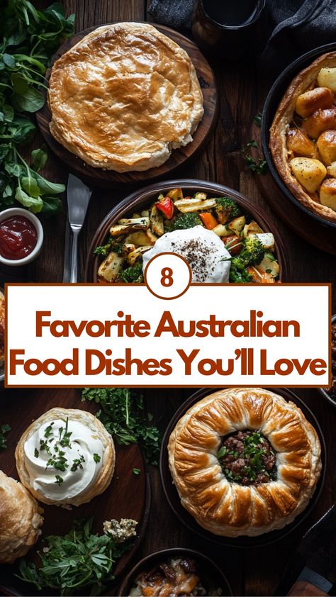 An assortment of iconic Australian food dishes, featuring savory meat pies and sweet pavlova, beautifully presented to showcase the flavors of Australia. Australian Side Dishes, Australian Appetizers, Australian Food Recipes, Traditional Australian Food, Australian Christmas Food, Australian Foods, Australian Meat Pie, Australia Recipes, Australian Recipes