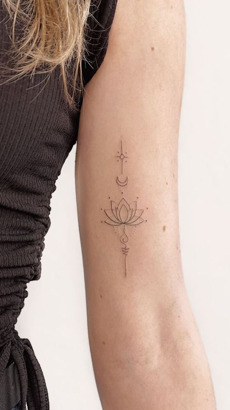 195+ Meaningful Unalome Tattoo Ideas (2023) - TattoosBoyGirl Tato Mandala, Lotusblume Tattoo, Yoga Tattoos, Boho Tattoos, Unalome Tattoo, Small Pretty Tattoos, Petite Tattoos, Small Hand Tattoos, Lotus Tattoo