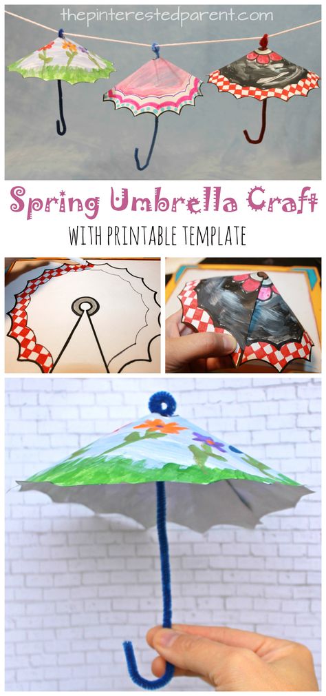 Spring Umbrella Craft with printable template. Color or paint and cut for this great spring and rainy day Arts and crafts for kids Rainy Day Arts And Crafts, Spring Umbrella, Umbrella Craft, Template Color, April Crafts, Spring Crafts For Kids, Crafts For Seniors, Art And Craft Videos, Harry Potter Crafts