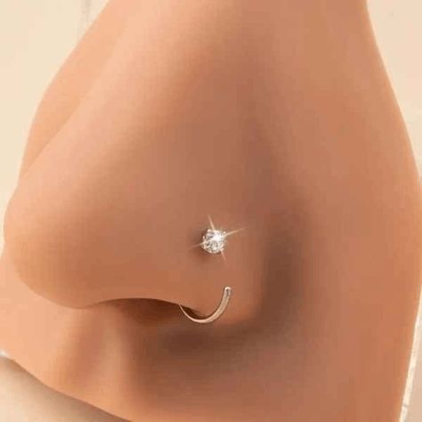 Chic Diamond Hoop O Shaped Unisex Nose Ring - 14k White Gold Plated Over Copper - Nickle & Lead Free, Hypoallergenic - 1 Piece - Size: See Photo - Simulated Diamond Emerald Stone Rings, Nose Ring Jewelry, Indian Nose Ring, Silver Rings With Stones, Diamond Ring Settings, Gold Ring Stack, Ring Color, Glass Rings, Nose Piercing