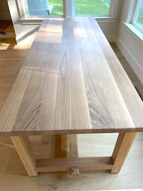 Woodshop Ideas, Handcrafted Dining Table, Kitchen Table Oak, White Oak Dining Table, White Oak Table, Parsons Table, Stained Table, House Extension, Oak Panels