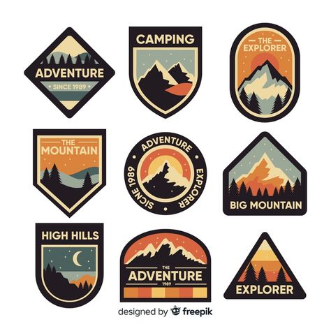 Vintage adventure logo collection Vector | Free Download Logo Camping, Logo Voyage, Hiking Logo, Nature Logos, Adventure Logo Design, Outdoor Logo, Logo Club, Vintage Adventure, Camp Logo