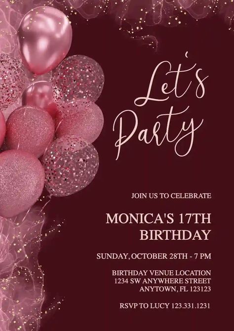 Bday Invitation Card, 21st Invitations, Teen Birthday Invitations, Online Birthday Invitations, Make Birthday Invitations, Birthday Dinner Invitation, Online Invitation Card, Virtual Invitations, Surprise Party Invitations