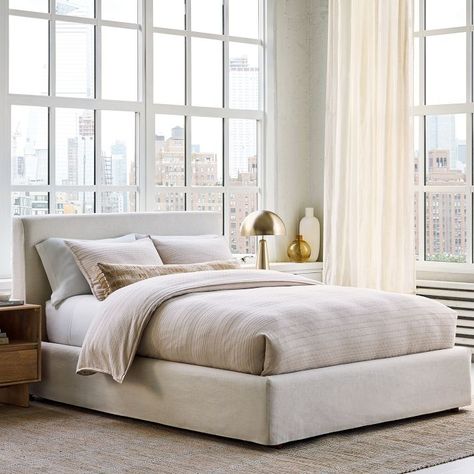 Haven Slipcover Bed | West Elm Uplostered Bed, King Sized Bed Master Bedrooms, Linen Bed Frame, West Elm Bedroom, Slipcover Bed, Cal King Bed, 2023 Decor, Modern Upholstered Beds, West Elm Bedding