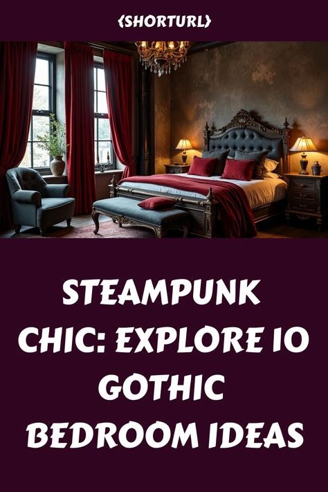 Dive into the enchanting world of Victorian glam with these 10 steampunk-inspired gothic bedroom ideas. Discover how to blend industrial elements like exposed pipes, vintage decor, and dark, rich colors to create an atmosphere that is both mysterious and stylish. Perfect for lovers of the 19th century aesthetic! Gothic Bedroom Ideas Diy, Gothic Bedroom Decor, Gothic Furniture Diy, Gothic Bedroom Ideas, 19th Century Aesthetic, Gothic Decor Bedroom, Unique Bedroom Design, Bedroom Victorian, Gothic Bedroom