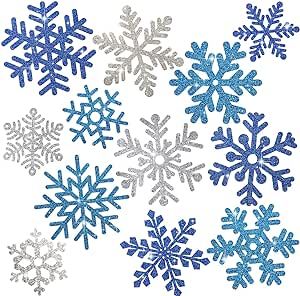 Whaline Snowflake Cut-Outs 48Pcs Glitter Blue Silver Snowflake Cutouts Double-Sided Holiday Cut-Outs with Glue Point for Winter Christmas Wonderland Frozen Party Home Decoration, Assorted Size Winter Classroom Decorations, Chalkboard Wall Decor, Snowflake Crafts, Winter Party Themes, Snowflake Cutouts, Party Home Decoration, Snowflake Craft, Snowflake Garland, Paper Snowflake