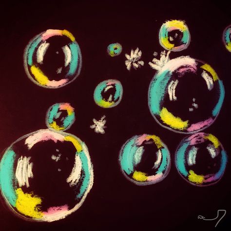 Pastel On Black Paper Drawings, Bubble Oil Pastel, Oil Pastel Elementary Art Projects, Oil Pastel Bubbles, Oil Pastel On Black Paper Easy, Oil Pastel Art Black Paper, Chalk Art On Paper, Oil Pastel Art On Black Paper, Oil Pastel Black Paper