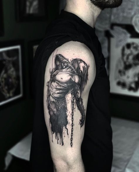 Hammersmith Tattoo London on Instagram: “Custom design based on customer’s reference by @noodles_tattoo ⚡️ To book your tattoo with Archie contact us: ⛓ @noodles_tattoo ⛓…” Macabre Tattoo, Dark Warrior, London Tattoo, Warrior Tattoo, Abstract Tattoo, Black Aesthetic Wallpaper, Tattoo Design Drawings, Blackwork Tattoo, Tattoo Inspo