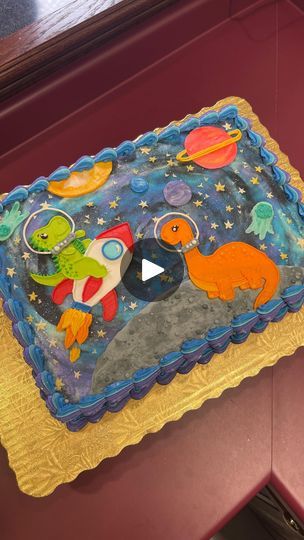 Space Dinosaur Birthday Cake, Dinosaur Sheet Cake, Space Cakes, Dinosaur Sheets, Space Dinosaur, Dinosaur Birthday Cakes, Buttercream Cake Decorating, Food Catering, Dinosaur Cake