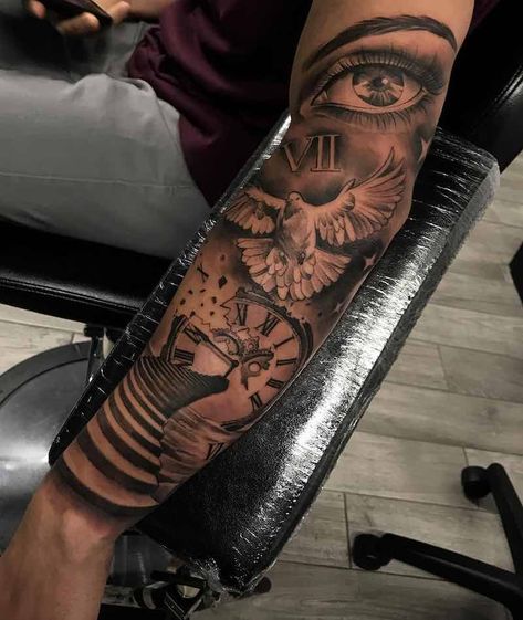 Dove Tattoos - Tattoo Insider Mangas Tattoo, Dove Tattoo Design, Dove Tattoos, Sanskrit Tattoo, Dove Tattoo, Men Tattoos Arm Sleeve, Forarm Tattoos, Forearm Sleeve Tattoos, Cool Forearm Tattoos