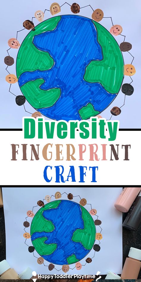 Diversity Fingerprint MLK Jr. Craft w/ free Printable - HAPPY TODDLER PLAYTIME Juneteenth Toddler Crafts, Preschool Multicultural Crafts, Mlk Jr Activities For Preschool, Free Mlk Printables, Mlk Crafts For Kids Kindergarten, Preschool Diversity Theme, Juneteenth Crafts For Infants, Juneteenth For Preschool, Mlk Theme Preschool