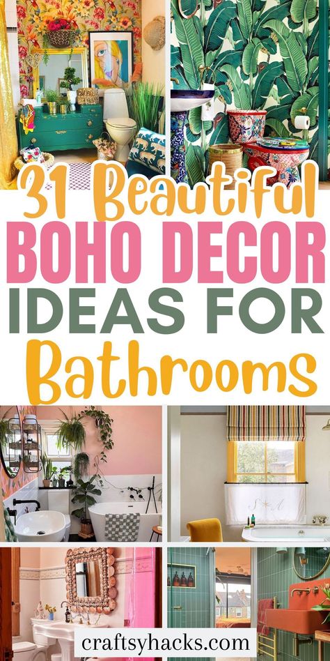 Add bohemian style decor into your bathroom designs, creating a space that feels both refreshing and relaxing. We have plenty of innovative bathroom decor ideas that are as practical as they are beautiful. Boho Bathroom Ideas Small Chic, Boho Bathroom Curtain Ideas, Diy Boho Beach Decor, Boho Maximalism Bathroom, Moracan Theme Bathroom, Boho Bathroom Colorful, Boho Glam Bathroom Decor, Bathroom Decor Eclectic, Funky Small Bathroom Ideas