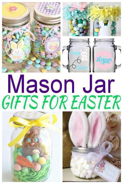 Mason Jar Gifts For Easter - Kid Bam Easter Gifts Ideas, Easter Party Favors, Gifts For Easter, Gift Jars, Easter Mason Jars, Candy Toys, Easter Gift Ideas, Easter Goodies, Mason Jar Ideas