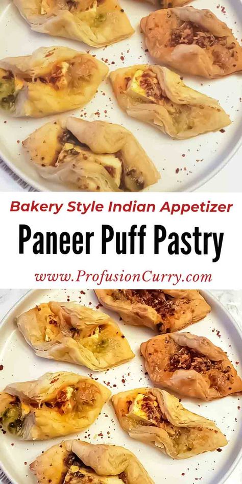 Paneer Puff Pastry is classic Indian bakery snack item. All you need is just 6 ingredients and 20 minutes to make this crowd pleaser appetizer. Paneer Puff, Indian Bakery, Spinach Paneer, Bakery Snacks, Indian Beef Recipes, Pepperidge Farm Puff Pastry, Indian Soup, Asian Appetizers, Vegan Indian Recipes