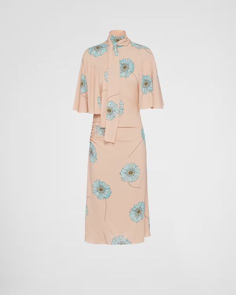 Ready to wear - page 13 | Prada Dress With Scarf, Prada Dress, Vintage Prada, Elegant Scarves, Large Floral Print, Georgette Dress, Denim T Shirt, Cape Sleeves, 60s Dress