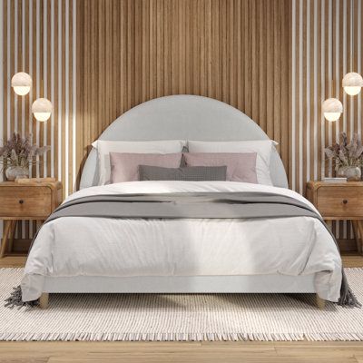 Curved Headboard Design, Arch Bed Frame, Half Circle Headboard, Arched Bed Frame, Curved Headboard Bed, Round Headboard, Boucle Bed Frame, Arch Bed, Arched Bed