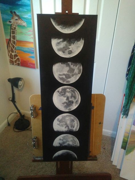 Moon Phase Acrylic Painting, 12x24 Painting Ideas, Moon Phases Painting Canvas, Moon Phases Art Paintings, 12x24 Canvas Painting Ideas, Phases Of The Moon Painting, Moon Paintings Acrylic, Canvas Painting Ideas Mandala, Painting Ideas Moon