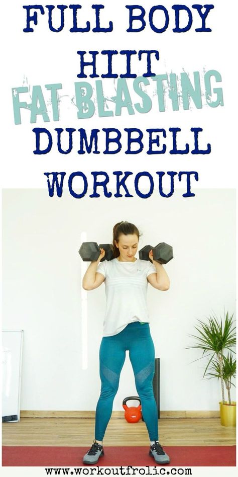 HIIT workout; dumbbell workout; workouts for women Full Body Hiit, Dumbbell Exercises, Full Body Hiit Workout, Hiit Training, Stomach Fat, Body Fitness, Dumbbell Workout, Hiit Workout, Full Body Workout