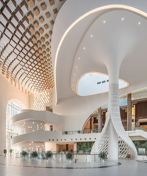 Feature Column, Mall Interior, Exterior Design Modern, Shopping Mall Design, White Architecture, Hotel Lobby Design, Commercial And Office Architecture, Lounge Interiors, Mall Design