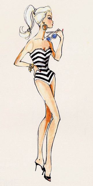 Robert Best Illustration of Barbie Robert Best, Fashion Design Inspiration, Barbie Pictures, Fashion Art Illustration, Illustration Sketches, Mode Vintage, Barbie Girl, Vintage Barbie, Design Sketch