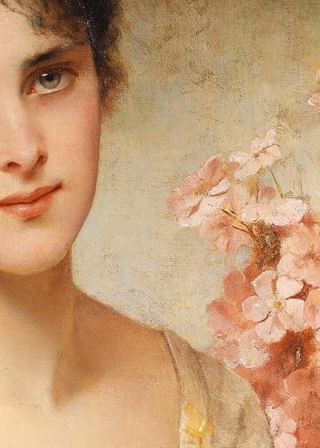 Conrad Kiesel, Woman With Flowers, Girl With Flowers, Creation Art, Classic Paintings, Victorian Art, Old Paintings, Aesthetic Painting, Romantic Art