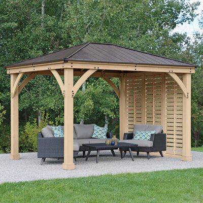 Privacy Wood Wall, Natural Cedar Stain, Gazebo Privacy, Outdoor Patio Shades, Diy Privacy Fence, Cedar Stain, Gazebo Accessories, Privacy Wall, Cedar Lumber