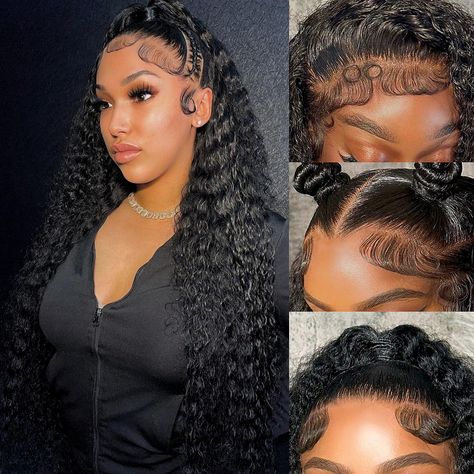 PRICES MAY VARY. 13x4 Lace Front Deep Wave Wigs Human Hair Material: 100% Unprocessed Brazilian virgin human hair deep wave lace frontal wigs, full and thick, natural look, health and comfort, soft and bouncy, can be dyed, bleached, straightened and restyled 13x4 HD Lace Front Wigs Size: 13x4 HD Transparent Swiss Lace, blends perfectly into your skin, soft and breathable, 180% density deep wave lace front wigs human hair looks more natural, full and thick Human Hair Texture: Deep wave 13x4 lace Black Curly Wig Hairstyles, Water Wave Wig Hairstyles, Deep Wave Wig Styles, Water Wave Wig, Deep Wave Wig, Ponytail Bun, Lace Frontal Wigs, Curly Human Hair Wig, Lace Front Wigs Human Hair