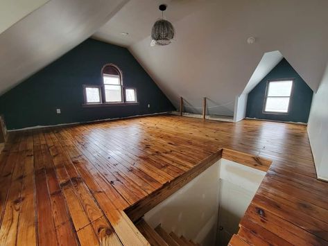 Original Wood Floors, Unfinished Attic, Sea Cottage, Bedroom Transformation, Finished Attic, Attic Window, Cottage Inspiration, New Windows, Attic Bedroom