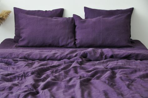 Introducing our stunning Deep Purple Linen Pillowcase, which boasts a luxurious yet understated design that complements any bedding or decor. Made from the finest European flax, this linen pillow sham is extremely soft, durable, and breathable, ensuring a comfortable night's sleep. Available in King, Queen, Standard, Euro, Decorative, Australian, and Custom sizes, this linen pillow case features an envelope closure that ensures a snug fit. A perfect match for any linen bedding, this linen pillow Duvet Covers Uk, Purple Pillow Covers, Purple Duvet, Purple Duvet Cover, Purple Linen, Purple Fits, Purple Pillows, Linen Sheet Sets, Improve Sleep Quality