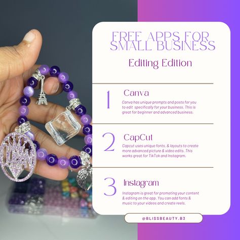 Small business| business ideas| canva app| instagram app| marketing| lash business| bracelet business| capcut editing app| beaded bracelet business| charm bracelets| tiktok video edit| Bracelet Small Business Name Ideas, Bracelet Price List, Beads Business Name Ideas, Beaded Bracelet Business, Bracelet Business Name Ideas, Apps For Small Business, Capcut Editing, Bracelet Business, Business Plan Outline