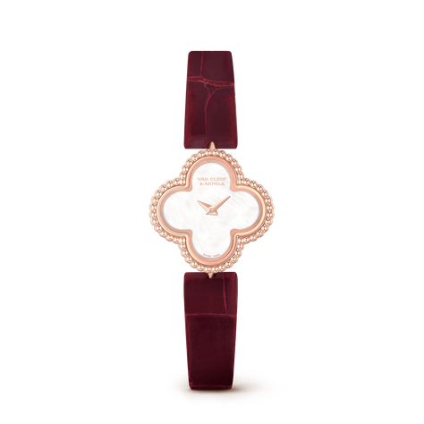 Sweet Alhambra watch, rose gold, white mother-of-pearl, quartz movement Alhambra Watch, Alhambra Van Cleef, Stone Case, Istoria Artei, Van Cleef And Arpels Jewelry, Van Cleef & Arpels, The Bling Ring, Good Luck Symbols, Vvs Diamond