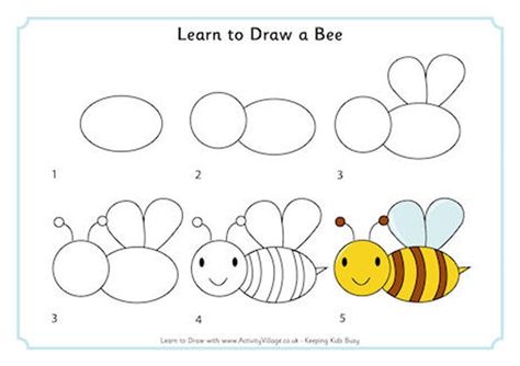 20 Easy Animals to Draw For Practice - Hobby Lesson Trin For Trin Tegning, Ako Kresliť, Kids Colouring, Bee Drawing, Easy Animal Drawings, Drawing Lessons For Kids, Colouring Sheets, Easy Drawings For Kids, Basic Drawing