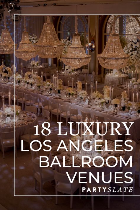 No matter what draws you to LA for your wedding — be it the iconic sights, diverse culture, stunning geography, or vibrant nightlife — you can’t go wrong in selecting a glamorous Los Angeles ballroom. We worked with a top Los Angeles planner to bring you 18 stunning ballrooms we can't stop obsessing over. Ballroom Wedding Venue Ideas, Wedding Ideas Ballroom, Ball Venue Aesthetic, Wedding Venue Ballroom, Ballroom At The Ben Wedding, Ballroom Design, Stop Obsessing, Gala Decorations, Belmond Hotels