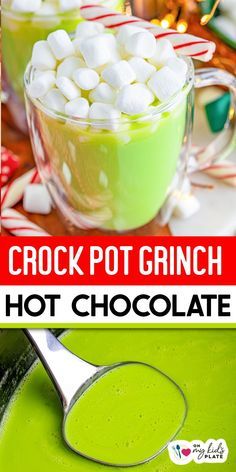 Slow Cooker White Chocolate Hot Cocoa, Best Movie Snacks Night, Grinch Hot Chocolate Crock Pot, Christmas Eve Creamy Hot Chocolate, Christmas Treats For Classroom Party, Hot Cocoa In Crock Pot, The Grinch Hot Chocolate, Hot Chocolate For Kids Party Ideas, Colored Hot Chocolate