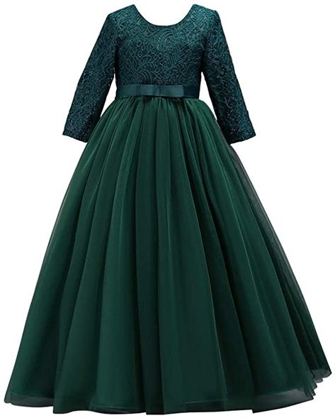 Bridesmaid Dresses Long Lace, Green Wedding Dresses, Lace Bridesmaid Dress, Summer Formal Dresses, Girls Long Dresses, Fancy Frocks, Chic Maxi Dresses, Kids Party Dresses, Kids Gown