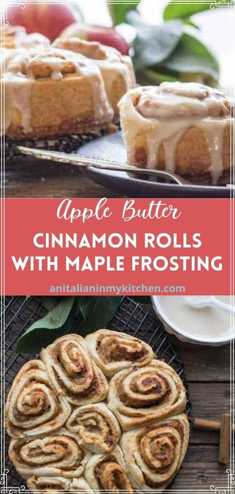 Apple Butter Cinnamon Rolls are the perfect addition to any breakfast. These no yeast Cinnamon Rolls are fast, easy and filled with delicious homemade Apple Butter, then drizzled with a creamy Maple Frosting. Your new favorite fall cinnamon rolls recipe! Fall Cinnamon Rolls, No Yeast Dough, Healthy Apple Cinnamon Muffins, Yeast Cinnamon Rolls, Butter Cinnamon Rolls, No Yeast Cinnamon Rolls, Homemade Gravy For Biscuits, Apple Cinnamon Recipes, Recipe Using Apples